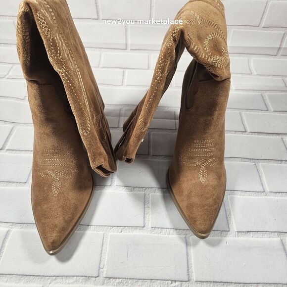 Women's Faux Suede Embroidered Knee High Cowboy Boots Size 8 Light Brown - New* - Picture 14 of 16